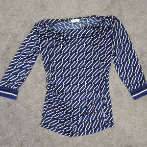 New York & Company Navy Geometric Blouse